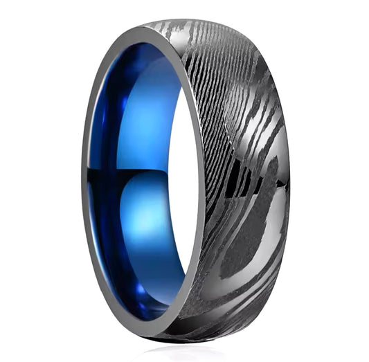 Renzelle® Ring aus blauem Damaszenerstahl