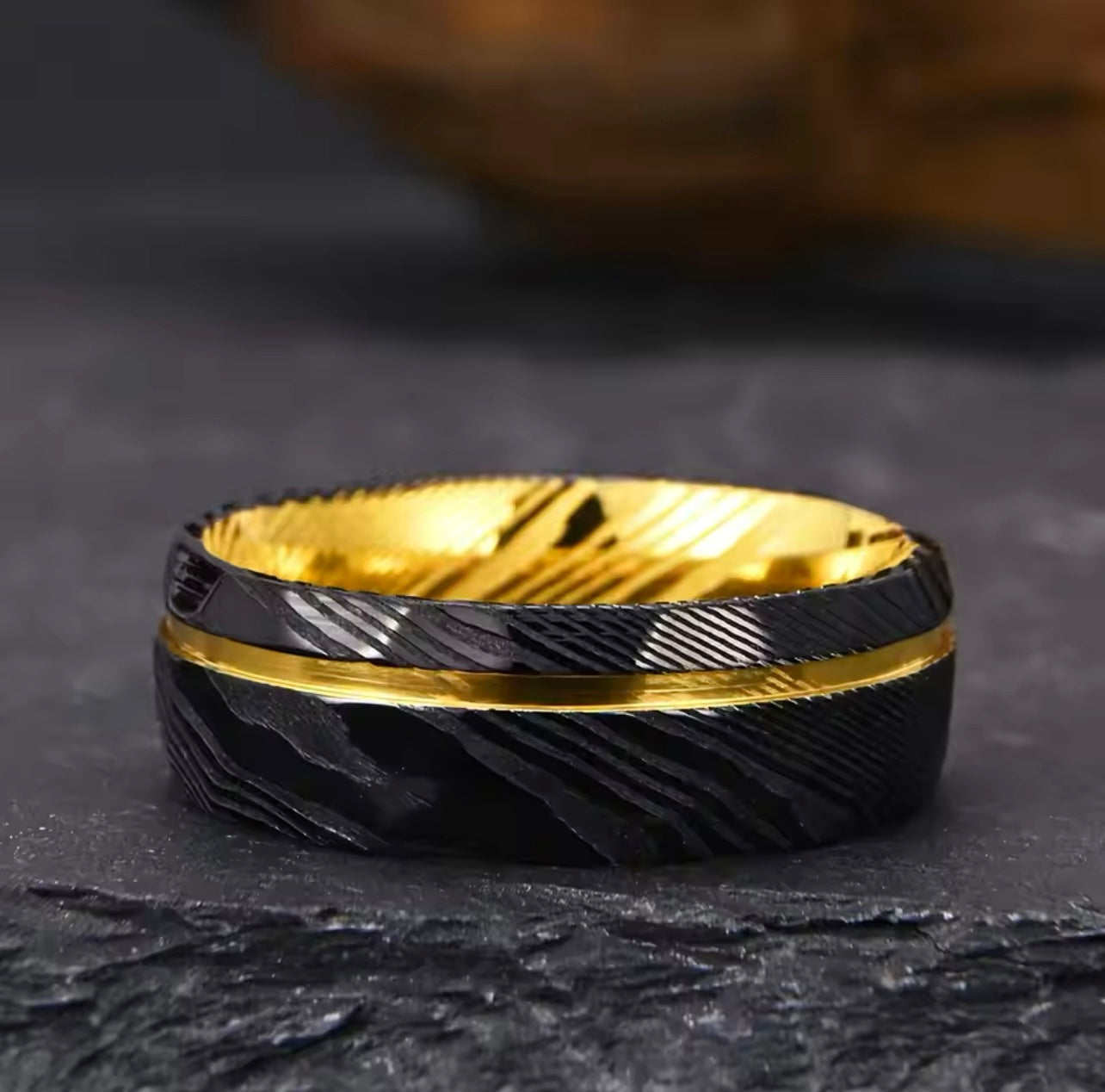 Renzelle® Damascus Gold Plated Steel Ring