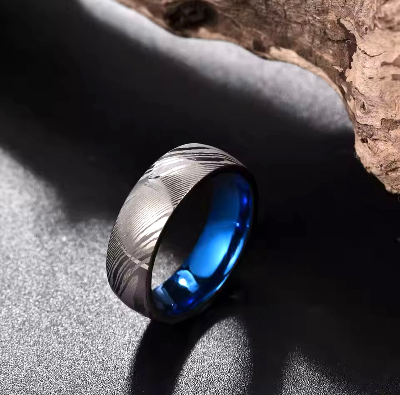 Renzelle® Damascus Blue Steel Ring